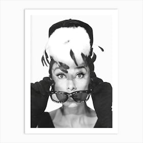 Audrey With SunGlasses, Vintage Black and White Old Photo Art Print