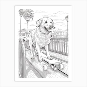 Golden Retriever Dog Skateboarding Line Art 3 Art Print