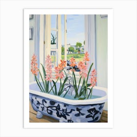 A Bathtube Full Gladiolus In A Bathroom 1 Art Print