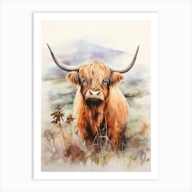 Traditional Watercolour Of A Highland Cow Art Print
