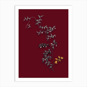 Vintage Bridal Creeper Black and White Gold Leaf Floral Art on Burgundy Red n.0980 Art Print