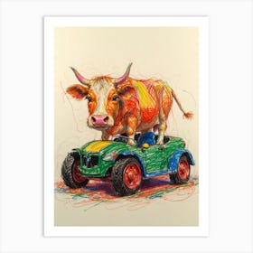 Cow In A Car 1 Art Print