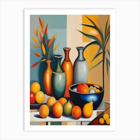 Vases And Fruit 1 Art Print