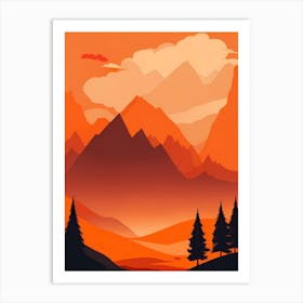 Misty Mountains Vertical Composition In Orange Tone 383 Art Print