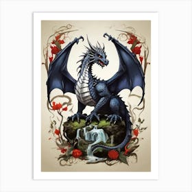 Dragon With Roses Art Print