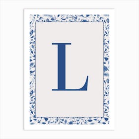 Letter L Monogram Initial Blue Art Print