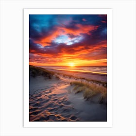 Formby Beach Merseyside With The Sun Set, Vibrant Painting 2 Art Print