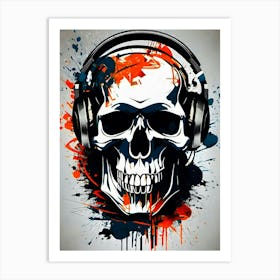 Skull With Headphones 130 Art Print