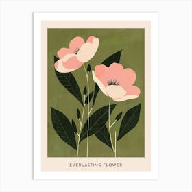 Pink & Green Everlasting Flower 1 Flower Poster Art Print