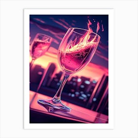 Wine Glass With Flames Art Print