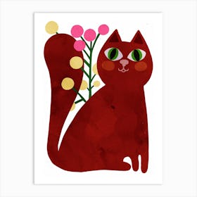 Cute Cat With Flowers Art Print