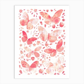 Butterfly Watercolor Peach Coral Blush Pink Art Print