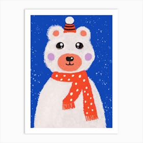 cute polar bear,snow,red scarf,kids Art Print