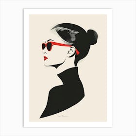 Woman with red glasses 6145 Art Print