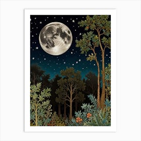 Full Moon In The Forest Style William Morris Art Print 1 Art Print