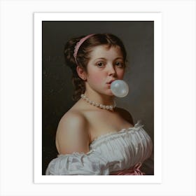 Girl Blowing A Bubble Art Print