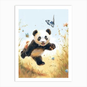 Giant Panda Cub Chasing After A Butterfly Storybook Illustration 2 Art Print