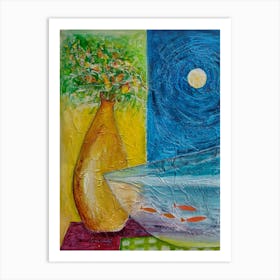 Dining Room Wall Art, Still Life With Fish, Moonlight Art Print