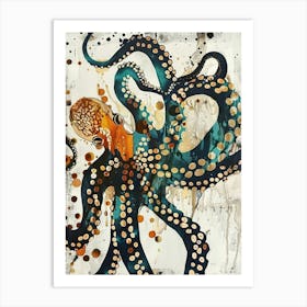 Octopus Painting Gold Blue Effect Collage 2 Art Print