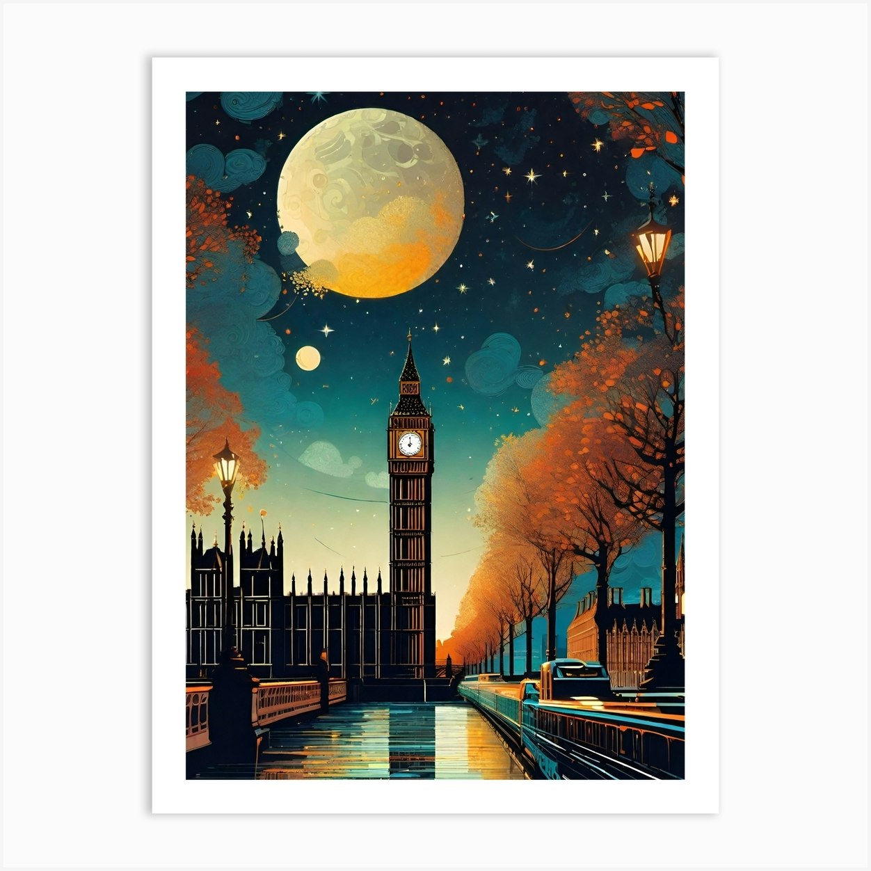 Moon Over Big Ben ~ London England Travel Adventure Visionary Wall