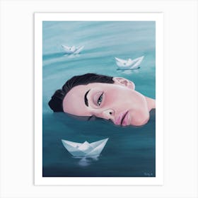 Lady With Paper Boats Art Print