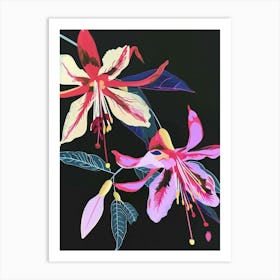 Neon Flowers On Black Fuchsia 3 Art Print