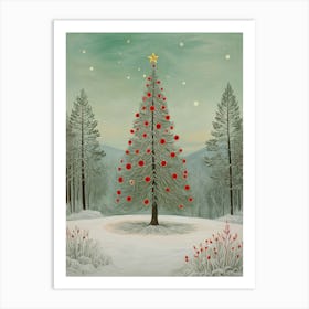 Pastel Christmas Tree In The Snow Art Print