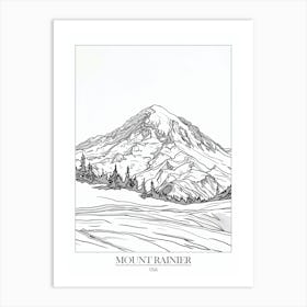 Mount Rainier Usa Line Drawing 7 Poster Art Print