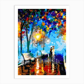 Couple Walking In The Rain Art Print