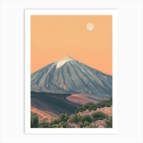 Mount Teide Spain Color Line Drawing (1) Art Print