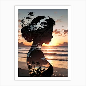 Portrait Of A Woman At Sunset Art Print