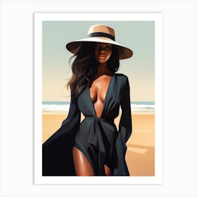 Illustration of an African American woman at the beach 104 Art Print