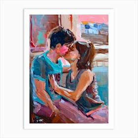 Kissing Couple Impressionist Painting Art Print