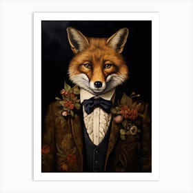 Fox Portrait With Rustic Flowers 6 Art Print