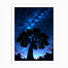 Tree In The Night Sky Art Print