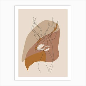 Deer Head - Boho, Line Art 1 Art Print