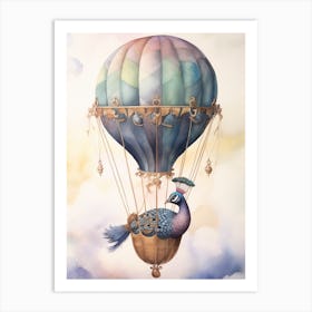 Baby Peacock In A Hot Air Balloon Art Print