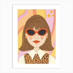 Girl In Sunglasses retro portrait Art Print