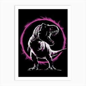 Bold T Rex Silhouette With Neon Ring Art Print