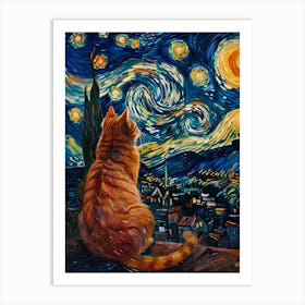 Starry Night Cat 12 Art Print