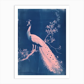 Peacock In The Tree Cyanotype Inspired 5 Art Print