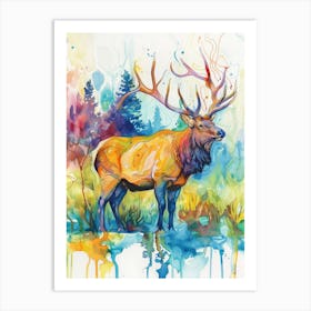 Elk Colourful Watercolour 4 Art Print