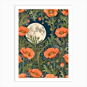 William Morris Poppies And Moon Art Print