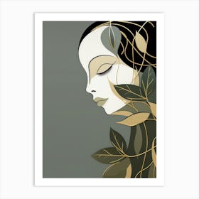 Portrait Of A Woman With Leaves 2 Art Print