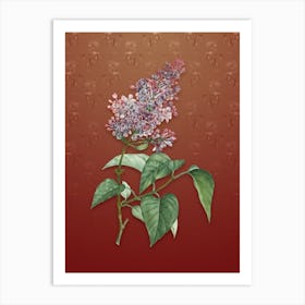 Vintage Common Pink Lilac Plant Botanical on Falu Red Pattern n.1799 Art Print