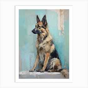 German Shepherd Dog, Painting In Light Teal And Brown 1 Art Print
