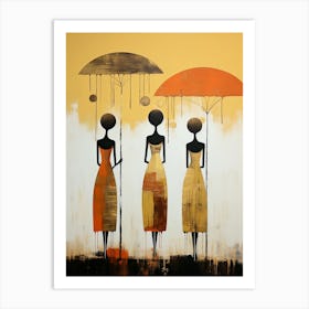 Three Women With Umbrellas | Boho Style Art Print