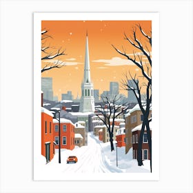 Retro Winter Illustration Boston Usa 1 Art Print