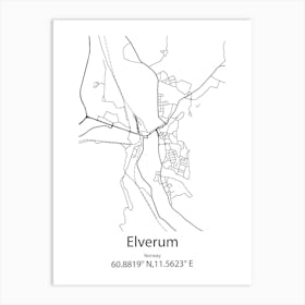 Elverum,Norway Minimalist Map Art Print