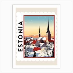 Retro Winter Stamp Poster Tallinn Estonia 3 Art Print